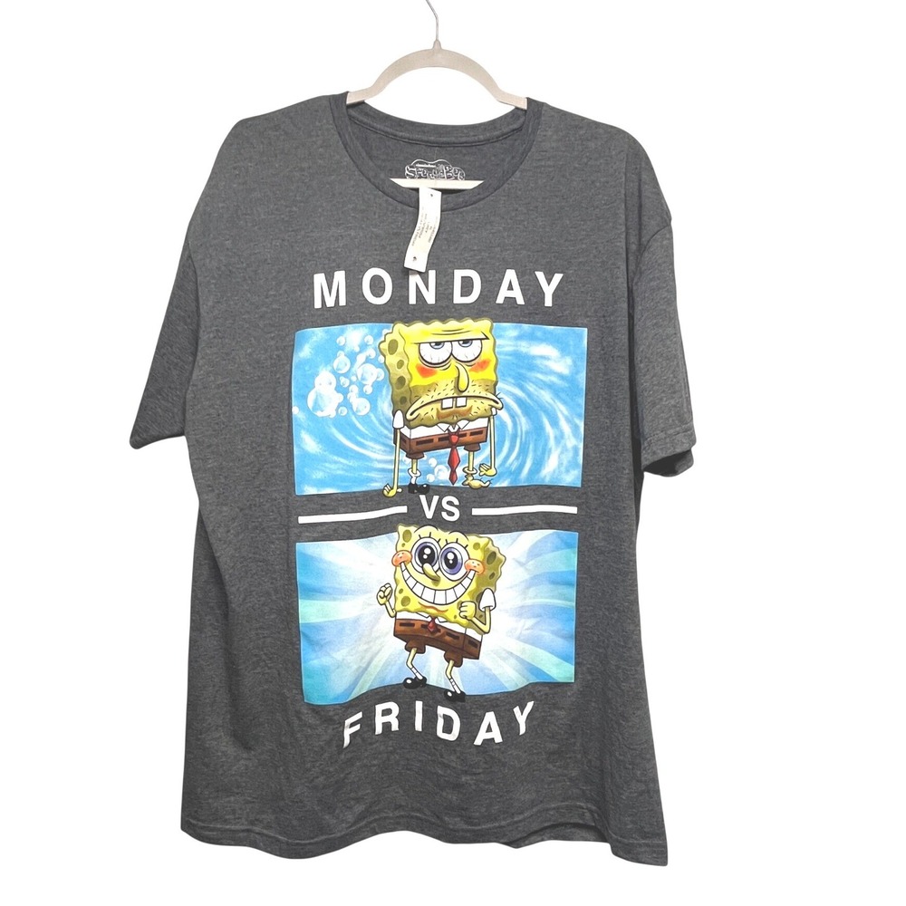 SpongeBob SquarePants Mens Monday vs Friday Graphic T-Shirt Grey XL MB2SPB1054
